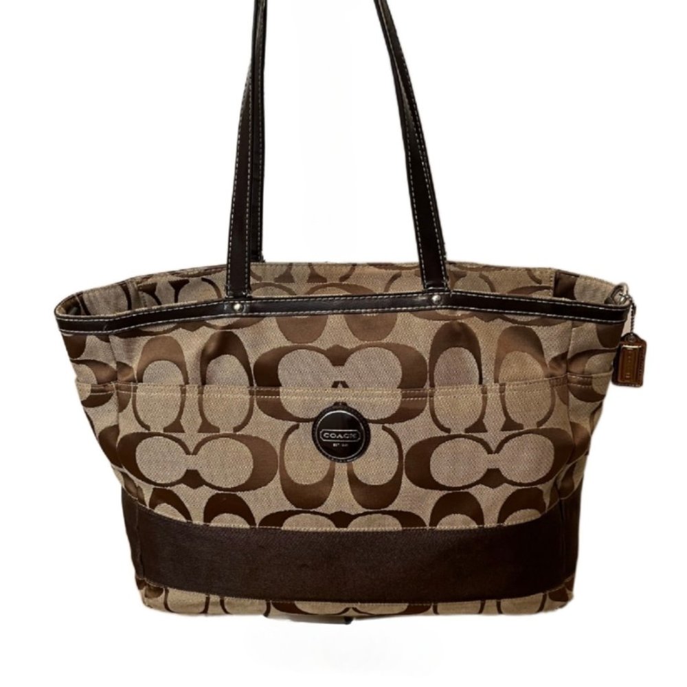 Coach F19202 Signature,  Brown & Tan Monogram Canvas Large Diaper Bag / Tote